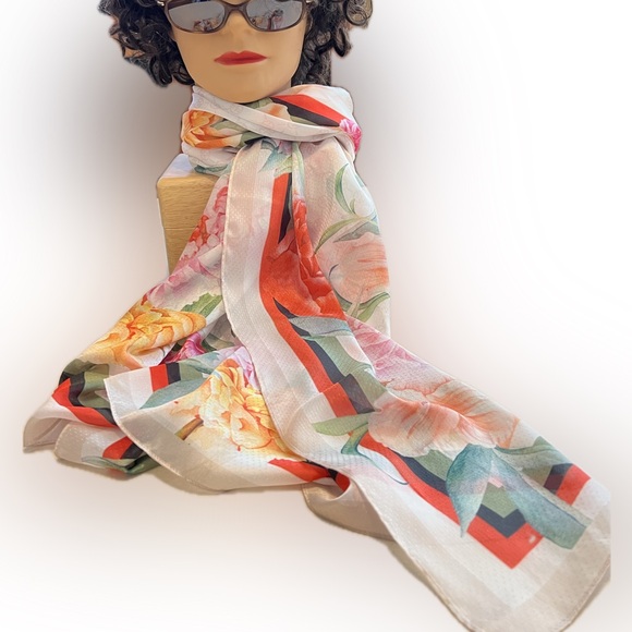 🌸🪷GIANI BERNINI Signature Tropical Hibiscus Floral Print Scarf—Est. 25.5”x 71” - Picture 7 of 16